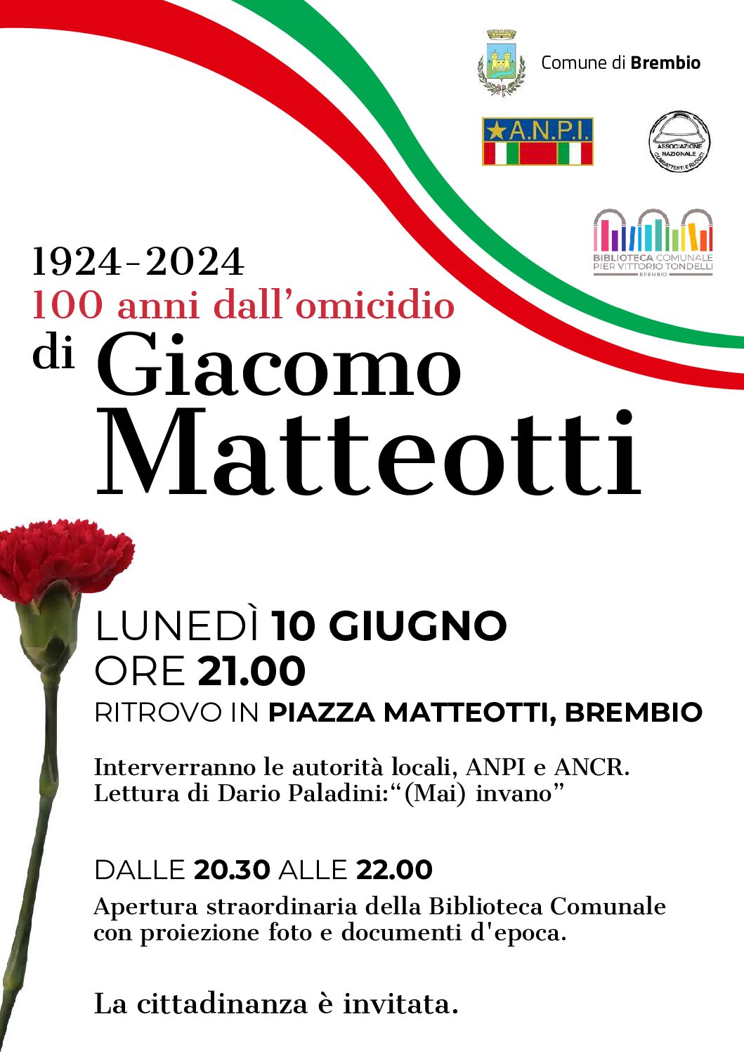 Comune di Brembio – 100 anni dall’omicidio di Giacomo Matteotti