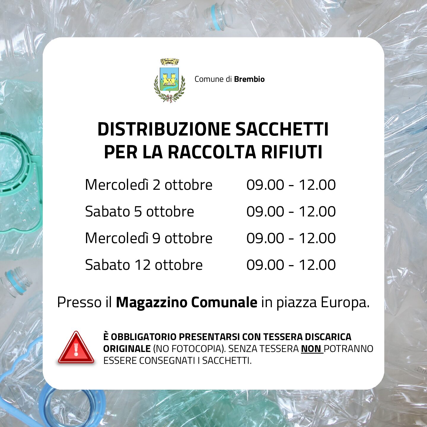 Comune di Brembio – Distribuzione sacchetti rifiuti 2024